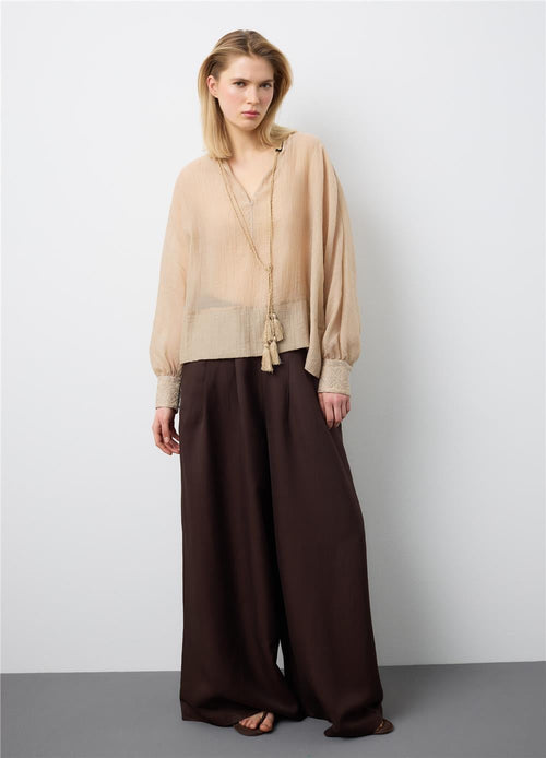 Bej Lyocell Karışımlı Regular Bluz