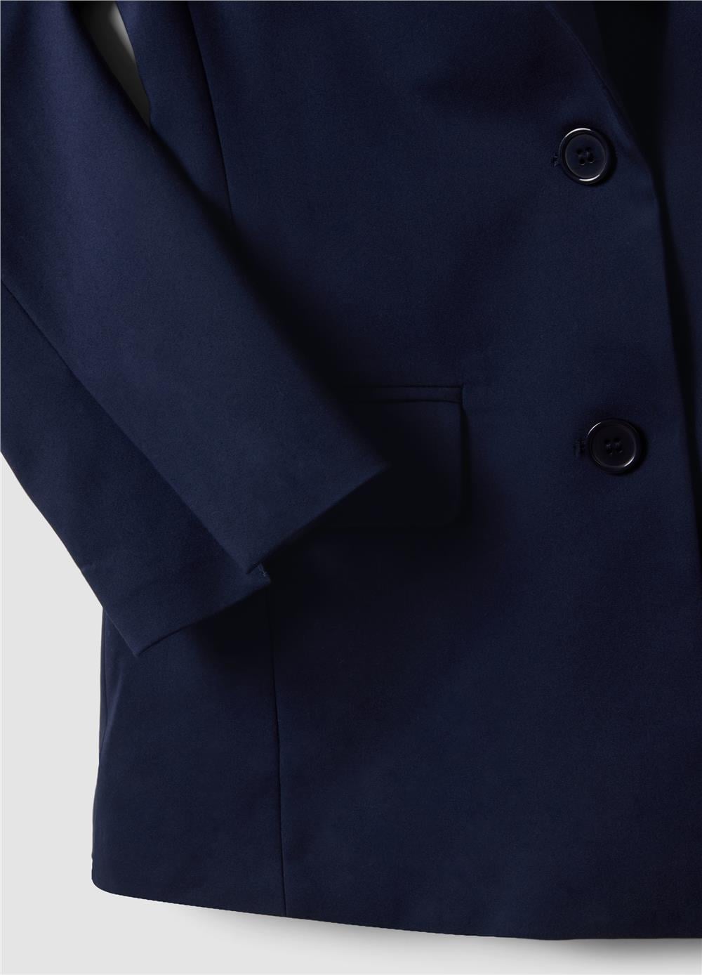 Dar Kesim Esnek Pamuklu Mavi Blazer Ceket