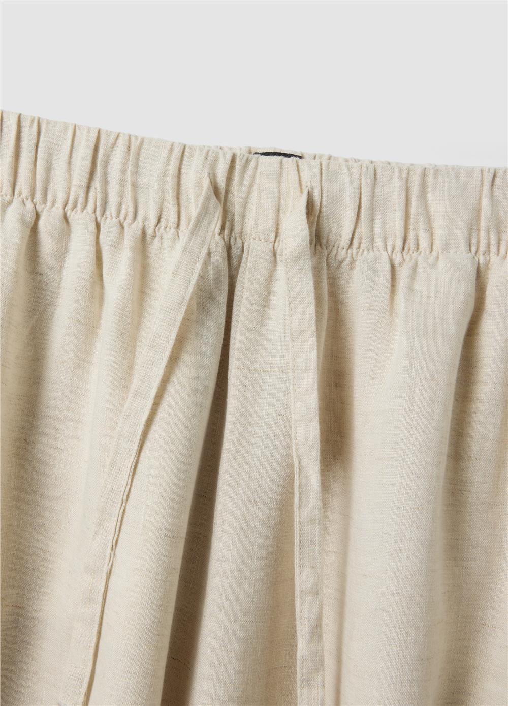 Bej Saf Keten Bol Paça Jogger Pantolon