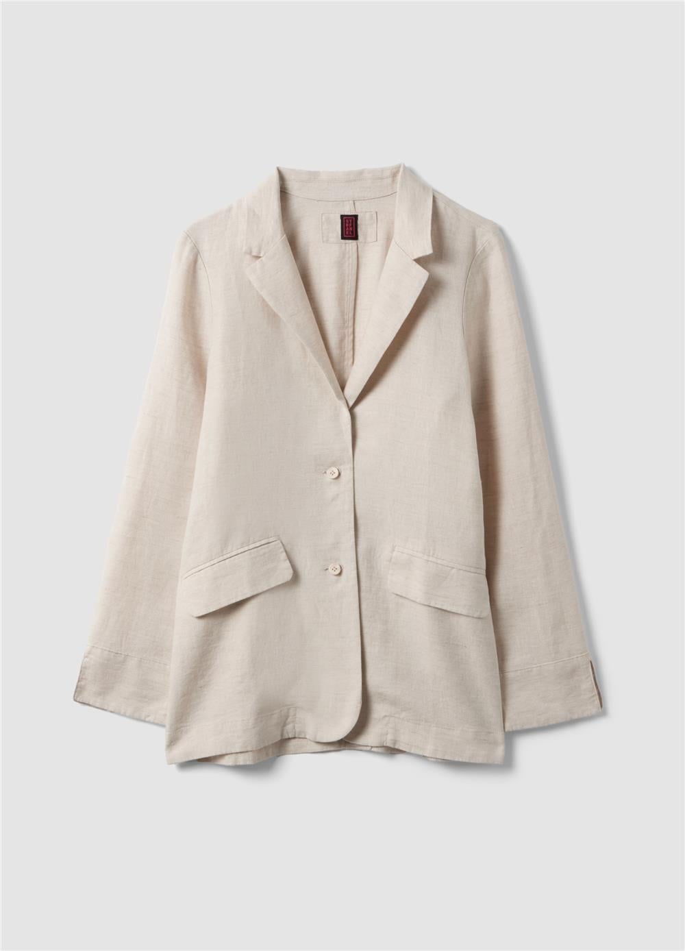 Bej Saf Keten Regular Kalıp Blazer Ceket