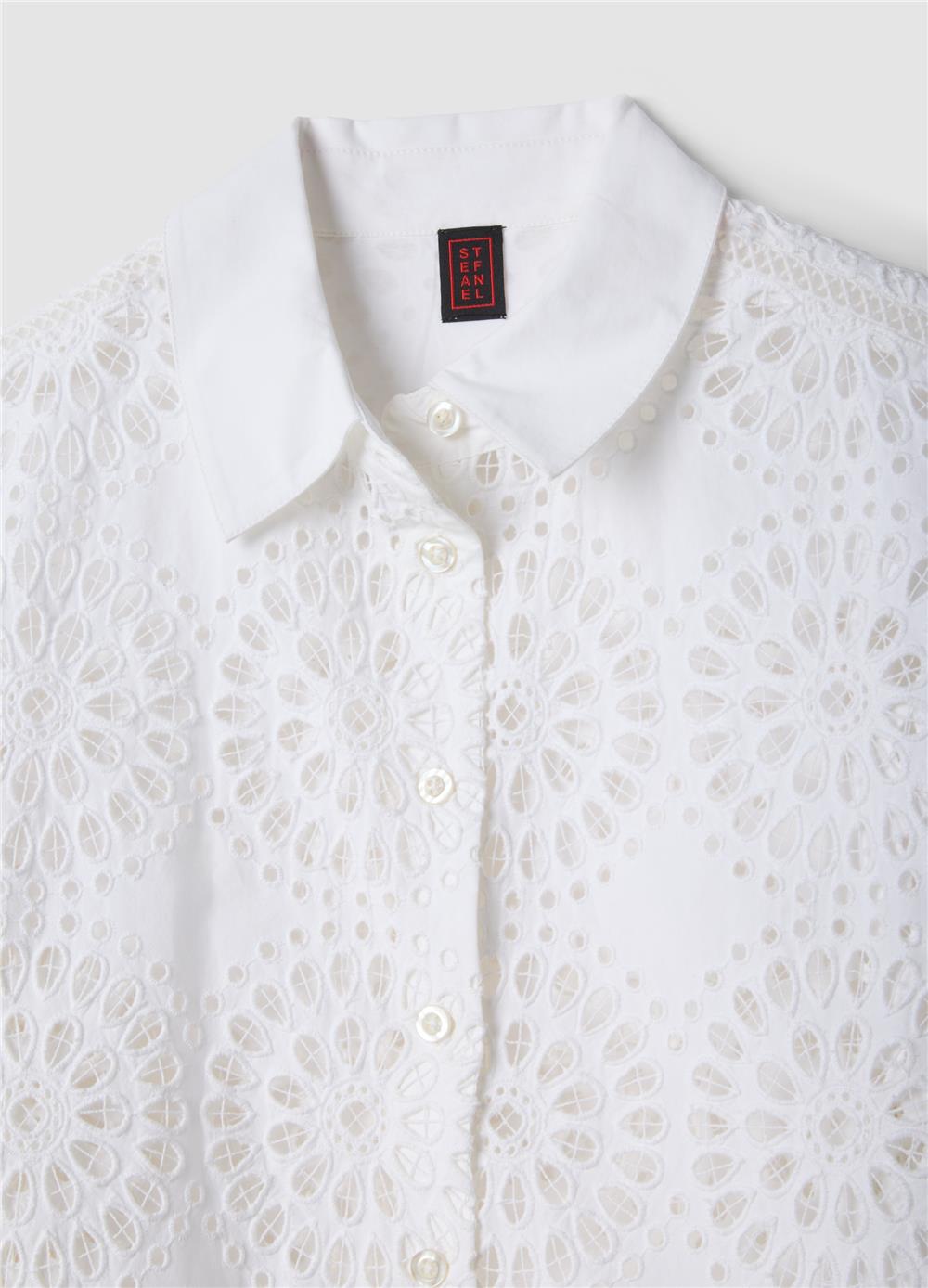 Beyaz Pamuk Broderie Anglaise Oversize Gömlek