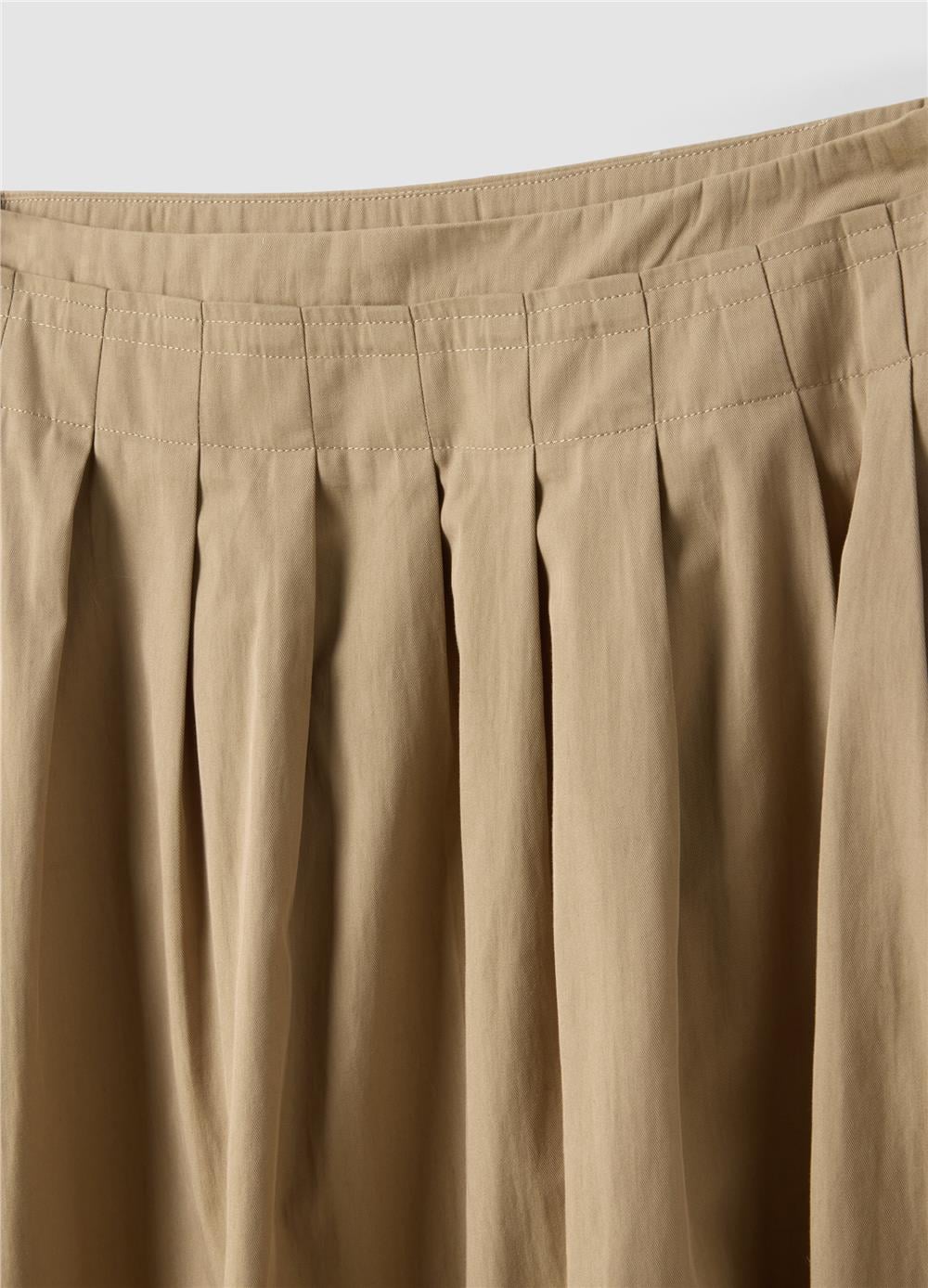 Bej Pamuk Karışımlı Midi Etek