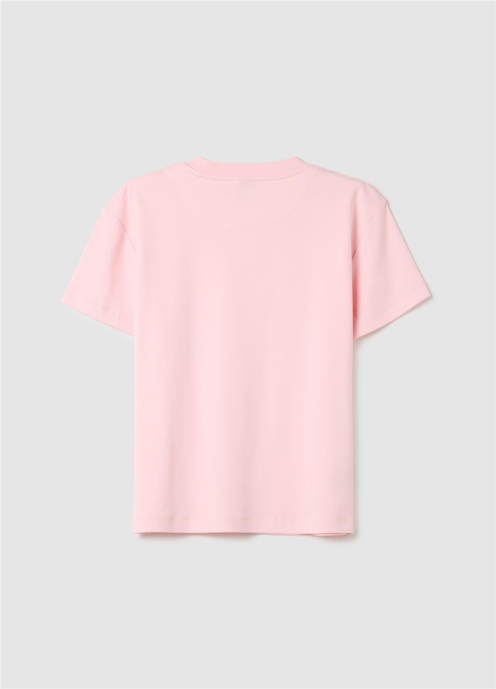 Pembe Saf Pamuklu Düz Kesim Tişört