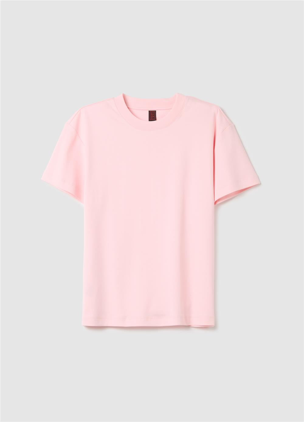 Pembe Saf Pamuklu Düz Kesim Tişört