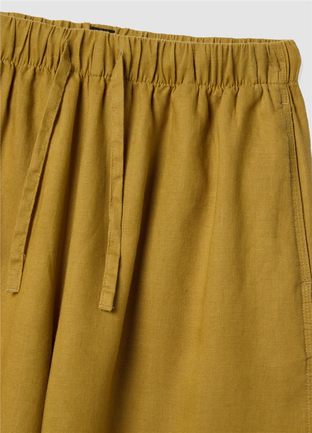 Hardal Sarısı Saf Keten Bol Paça Jogger Pantolon
