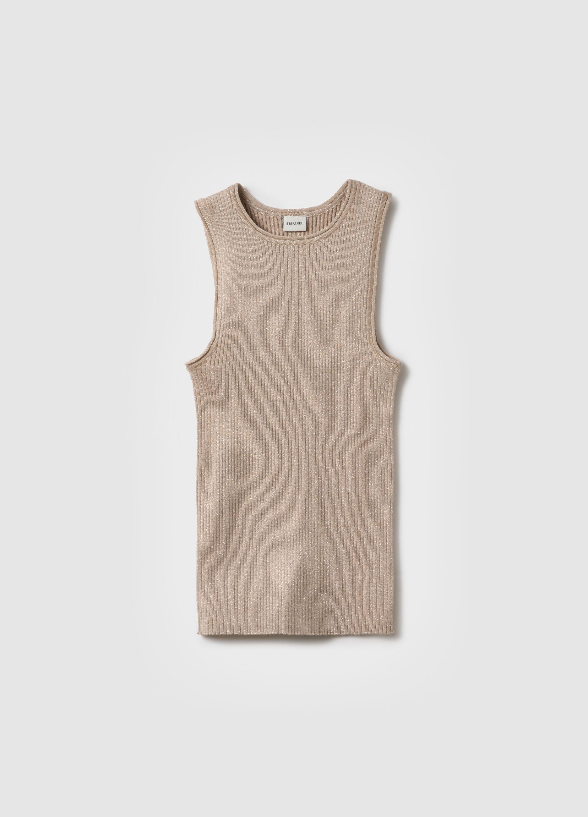 Işıltılı Slim Fit Bej Viskon Karışımlı Üst