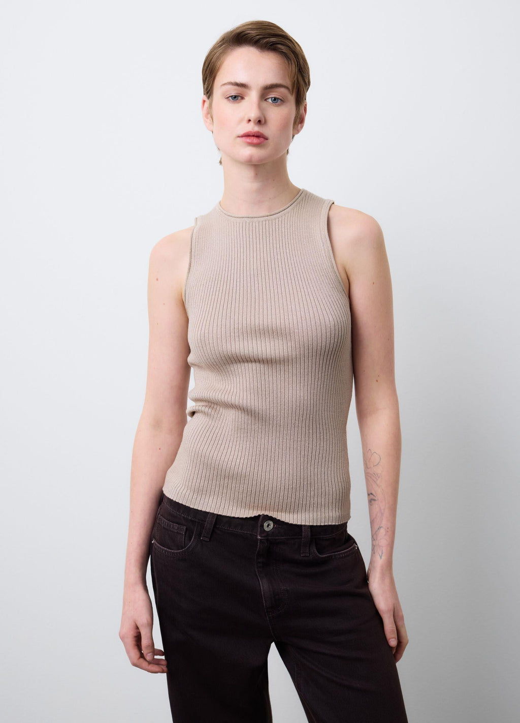 Işıltılı Slim Fit Bej Viskon Karışımlı Üst