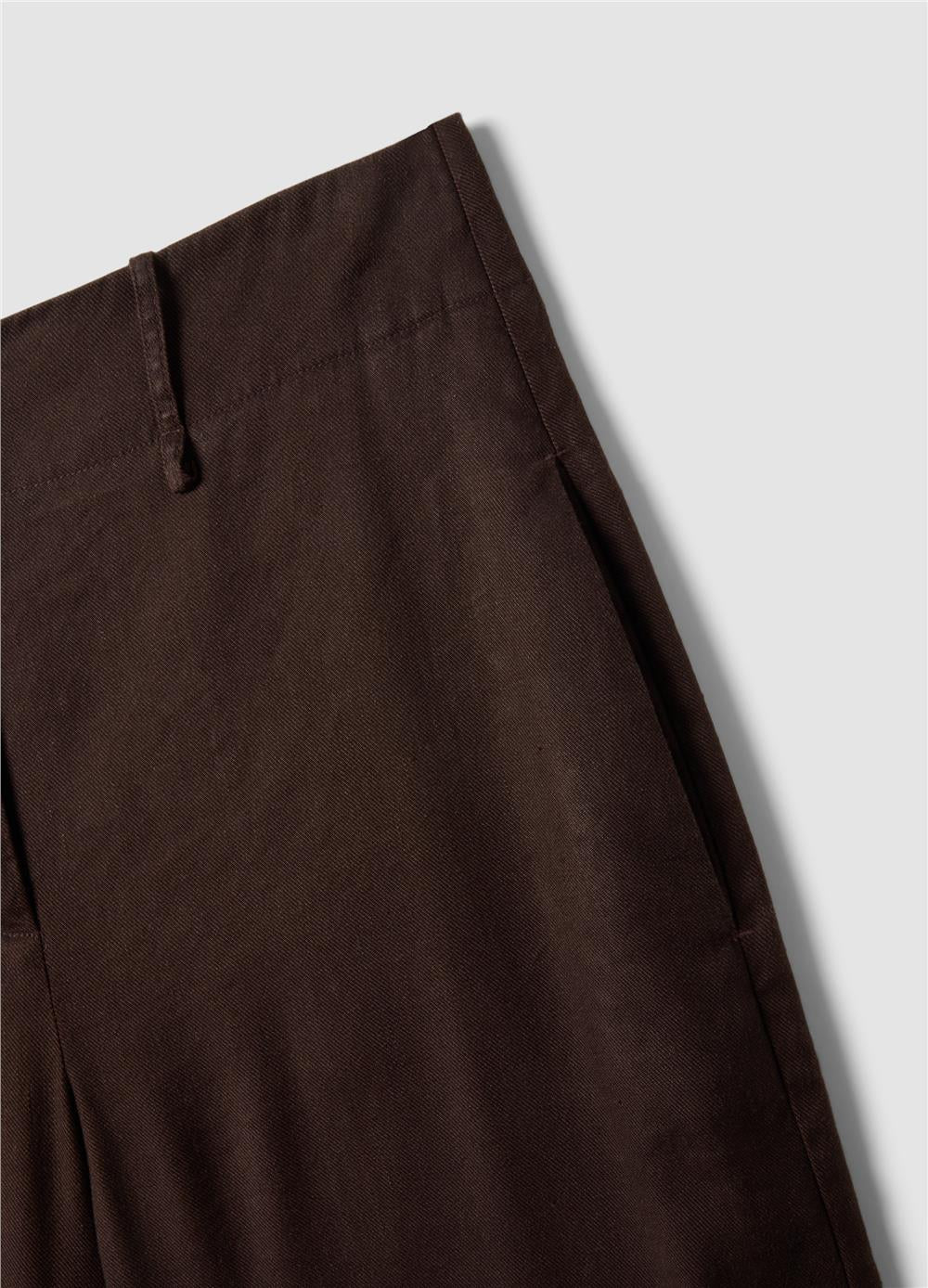 Kahverengi Keten Ve Viskoz Karışımlı Regular Kalıp Pantolon