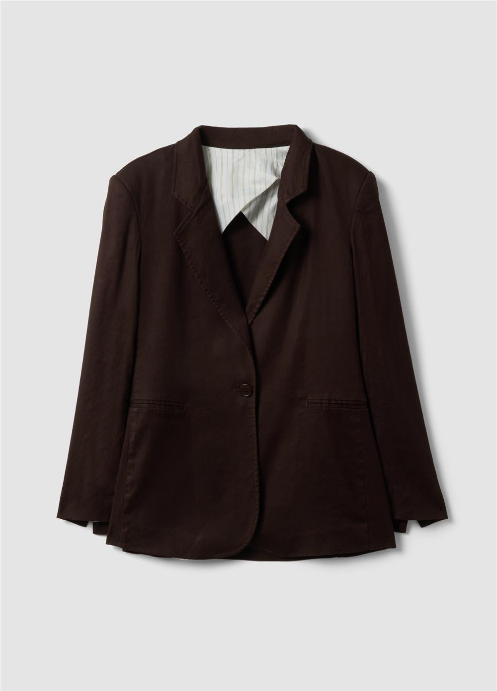 Kahverengi Keten Karışımlı Regular Kalıp Blazer Ceket