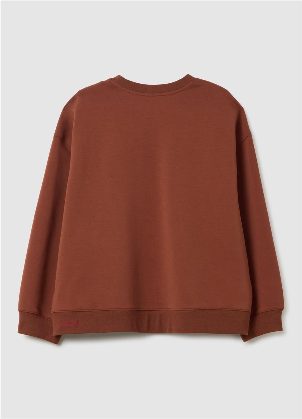 Kahverengi Normal Kesim Pamuk Karışımlı Sweatshirt