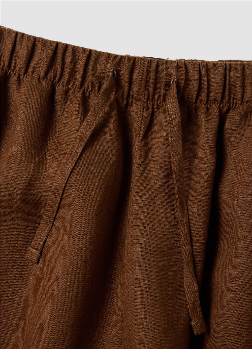 Kahverengi Saf Keten Bol Paça Jogger Pantolon