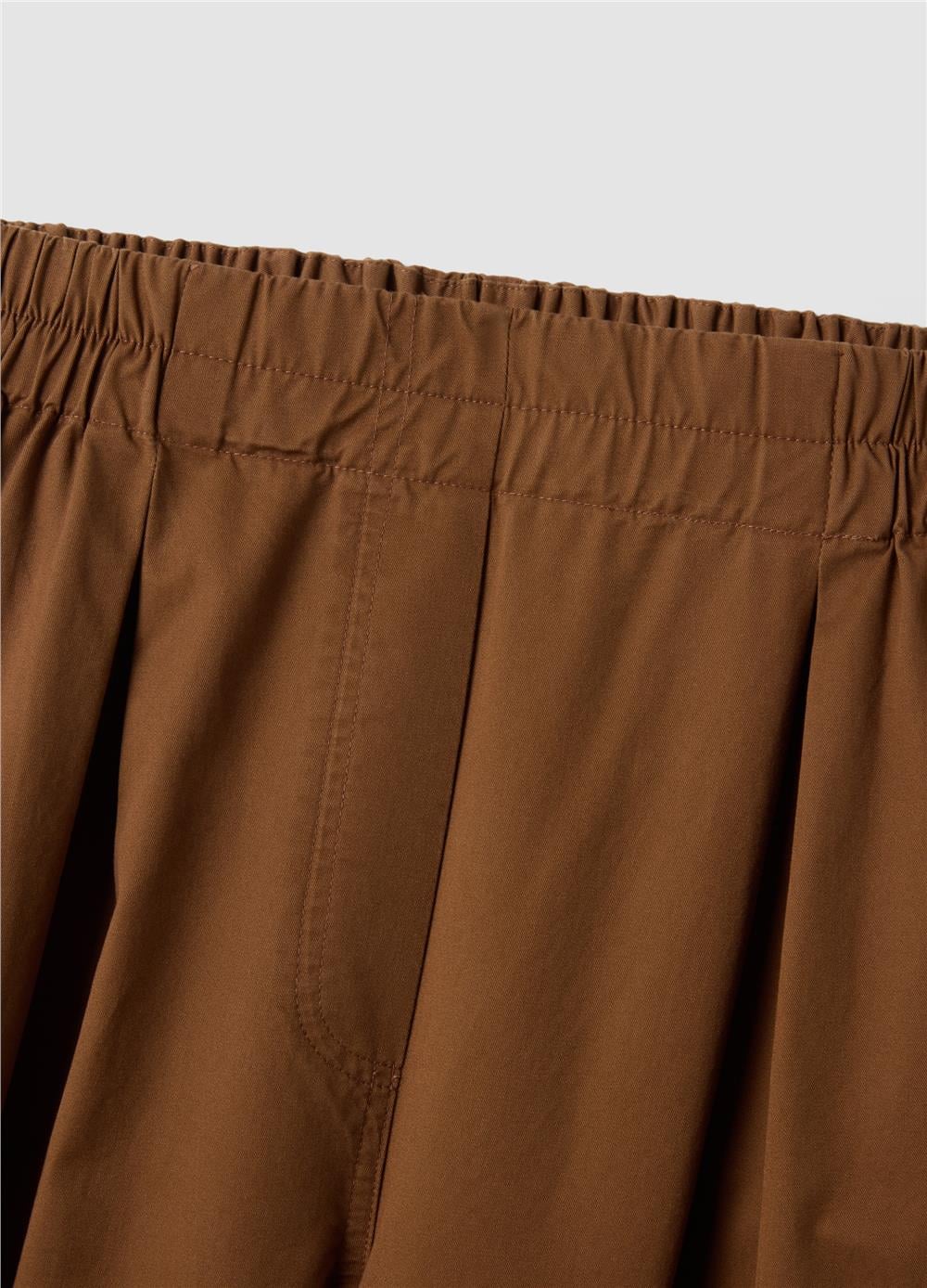 Kahverengi Saf Pamuk Bol Paça Pantolon
