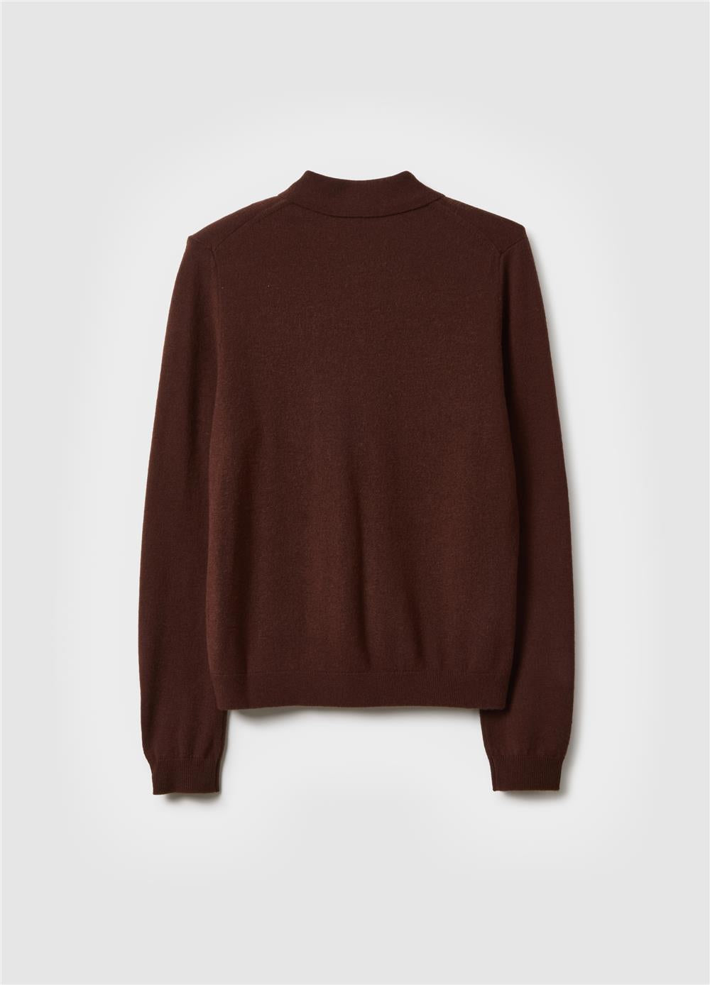Kahverengi Saf Yün Regular Fit Polo Yaka Kazak