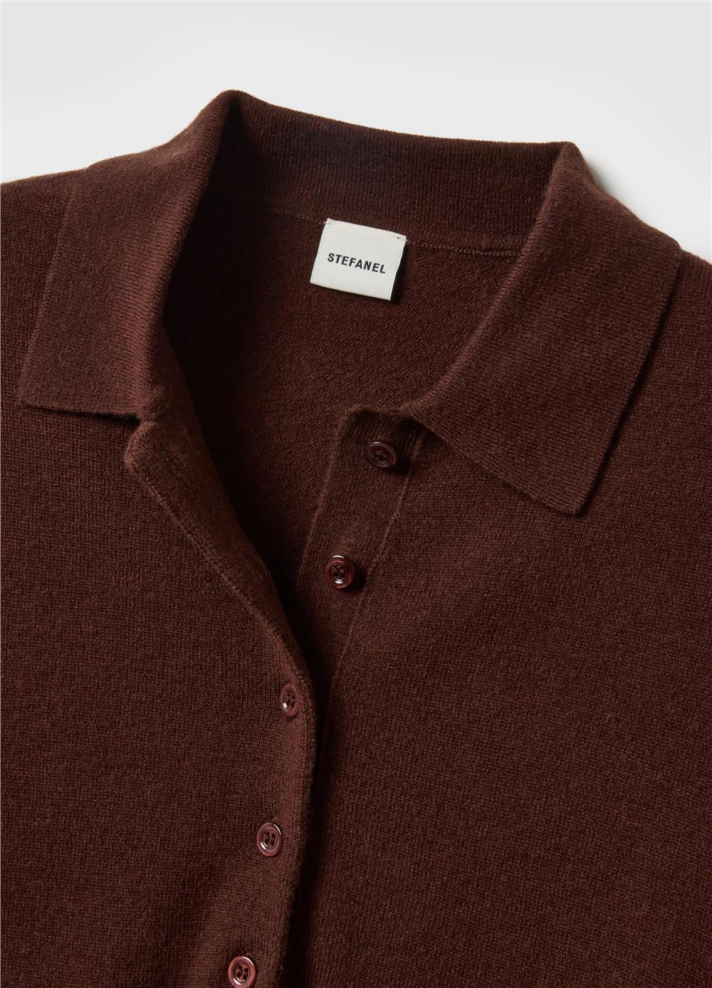 Kahverengi Saf Yün Regular Fit Polo Yaka Kazak