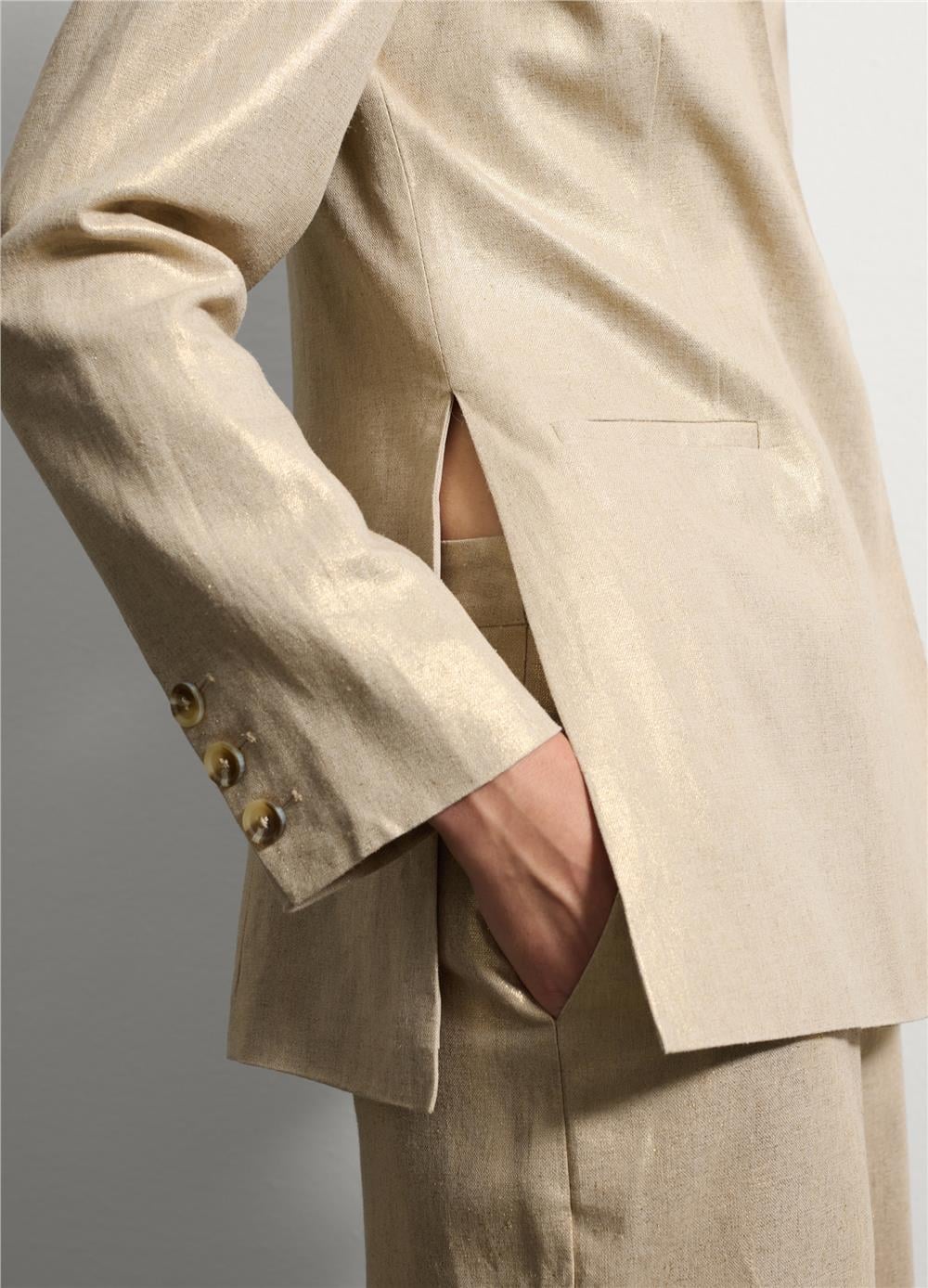 Keten Ve Viskondan Altın Blazer Ceket