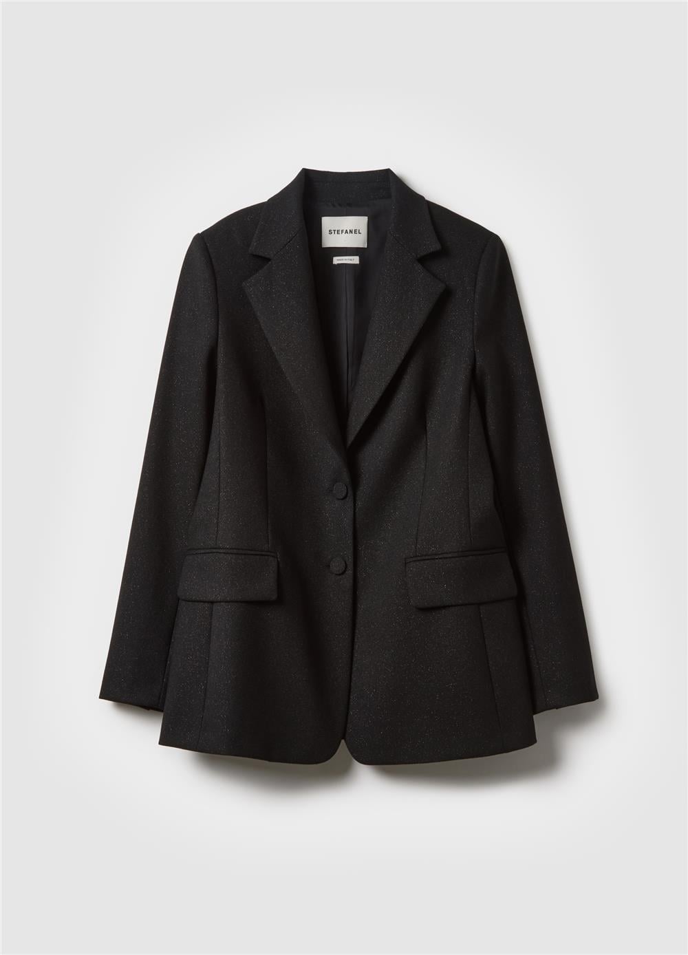 Siyah Normal Kesim Parıltılı Blazer Ceket