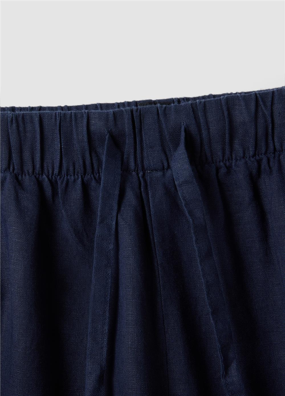 Mavi Saf Keten Bol Paça Jogger Pantolon