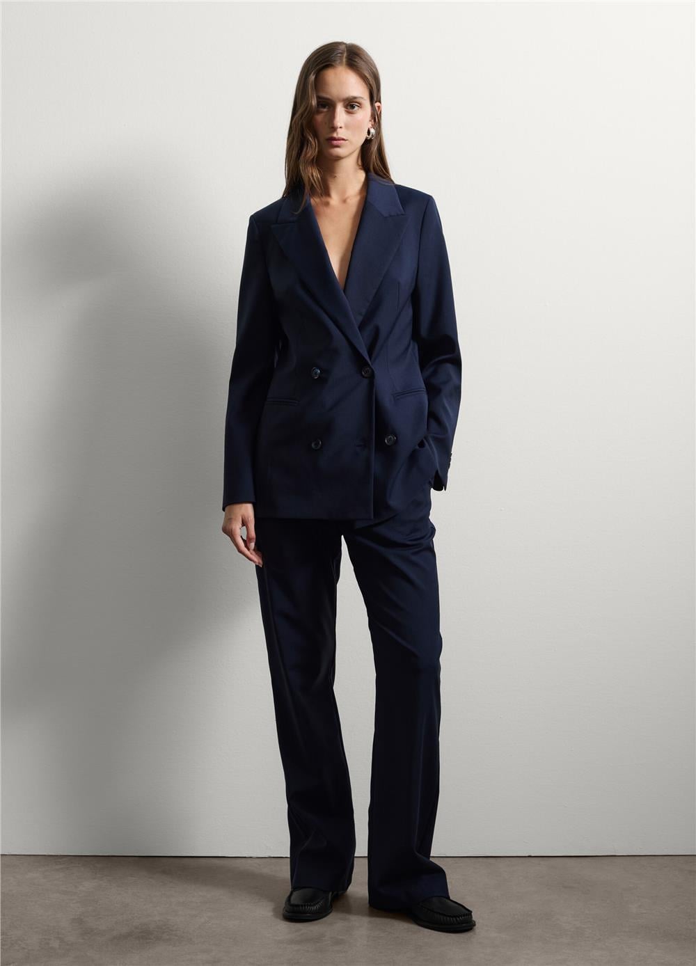 Mavi yün karışımlı oversize blazer ceket