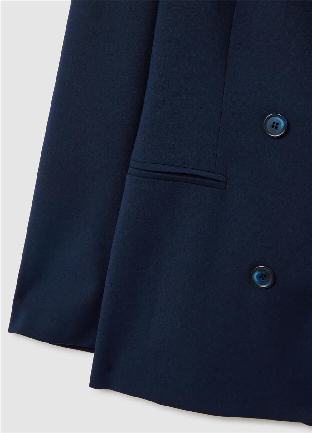 Mavi yün karışımlı oversize blazer ceket