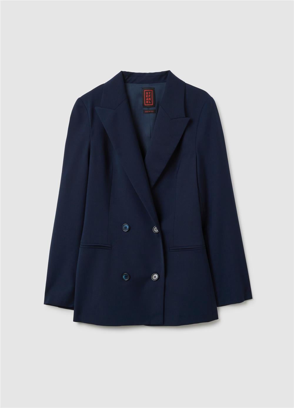 Mavi yün karışımlı oversize blazer ceket