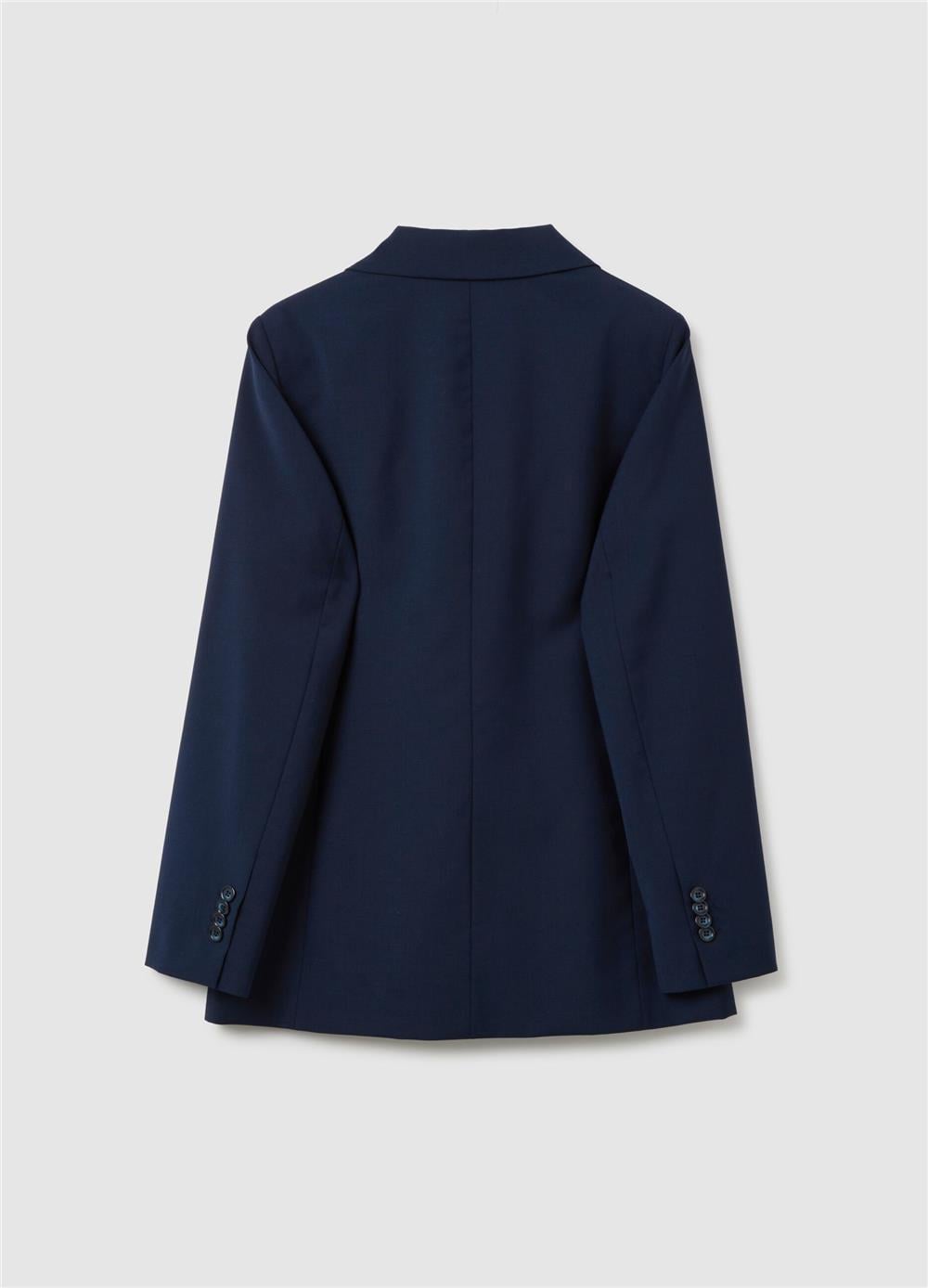 Mavi yün karışımlı oversize blazer ceket