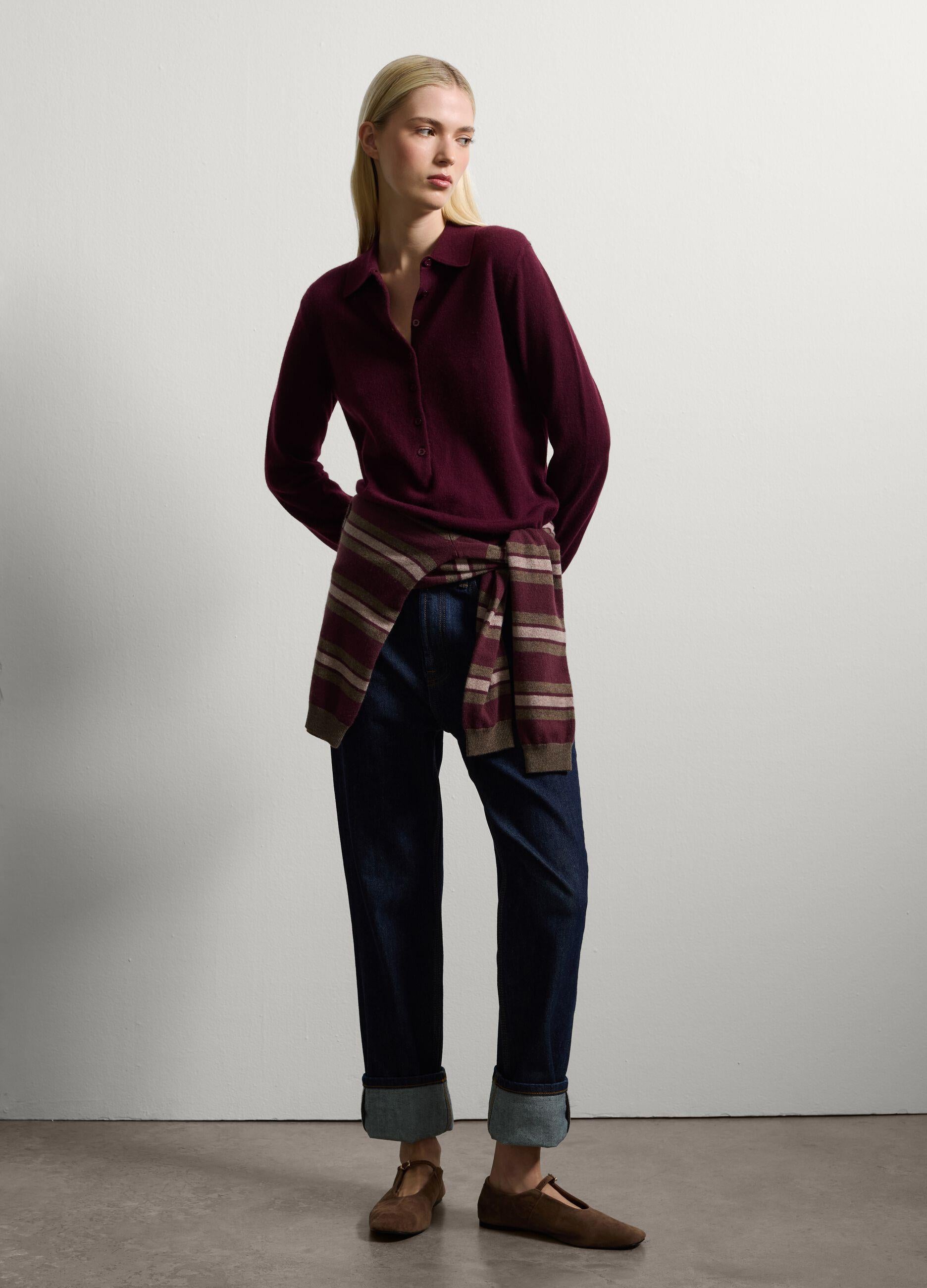 Oversize Bordo Saf Kaşmir Kazak