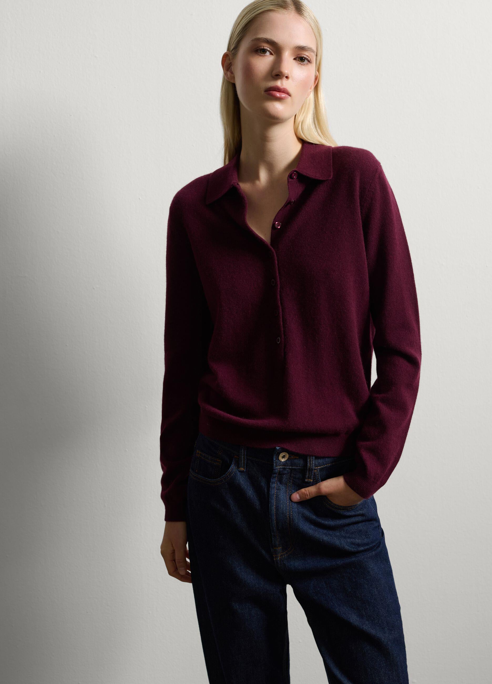 Oversize Bordo Saf Kaşmir Kazak