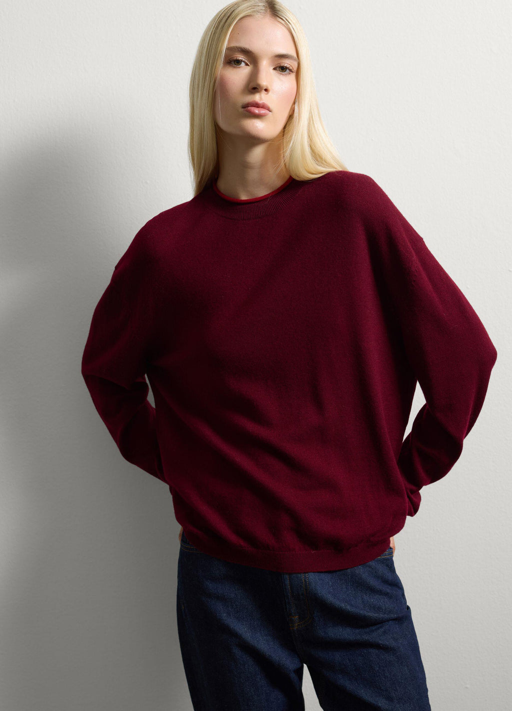 Bordo Oversize Saf Yün Kazak