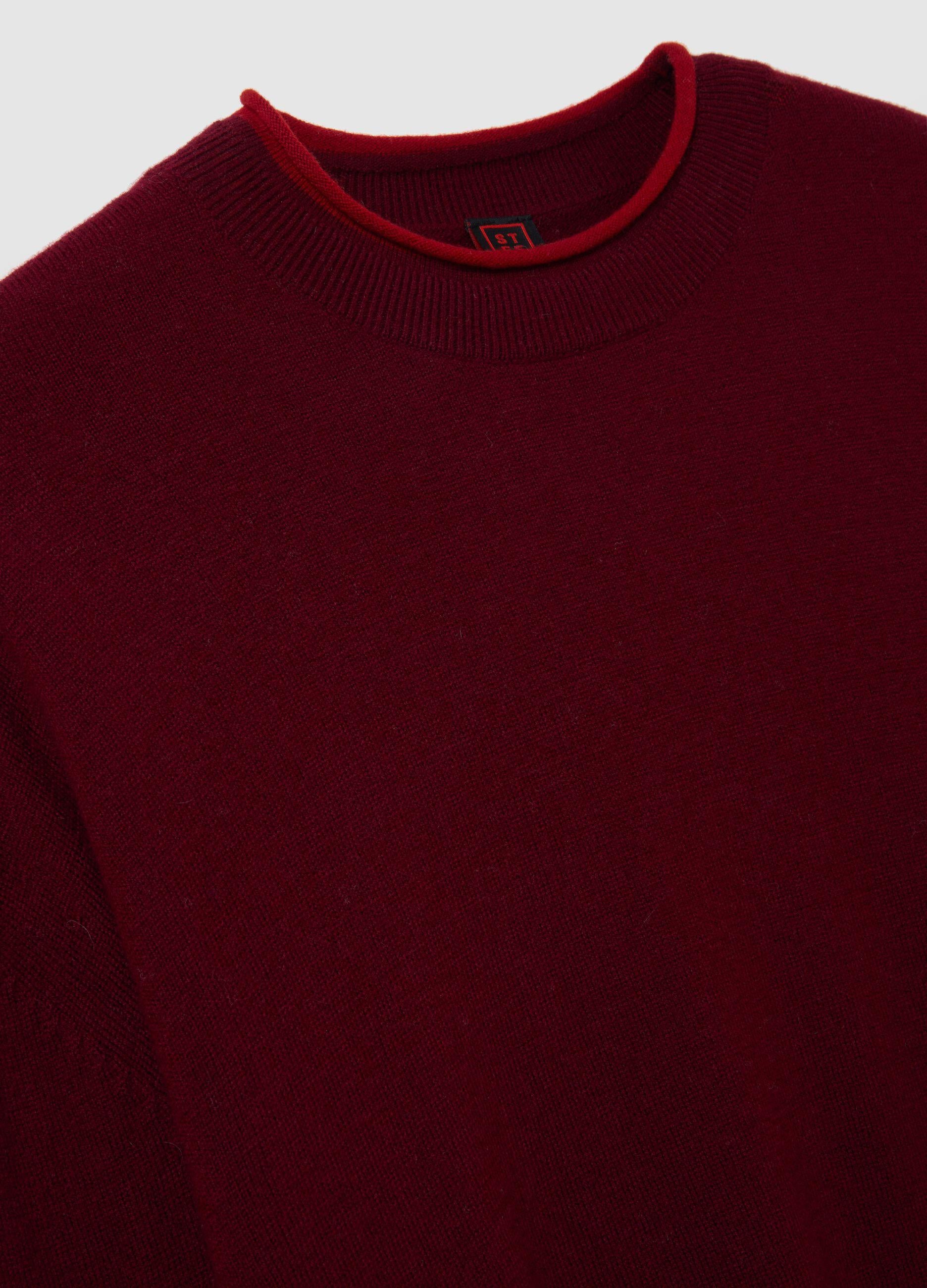 Bordo Oversize Saf Yün Kazak