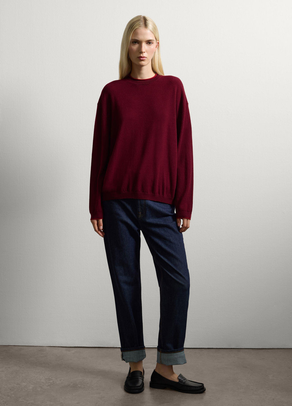 Bordo Oversize Saf Yün Kazak