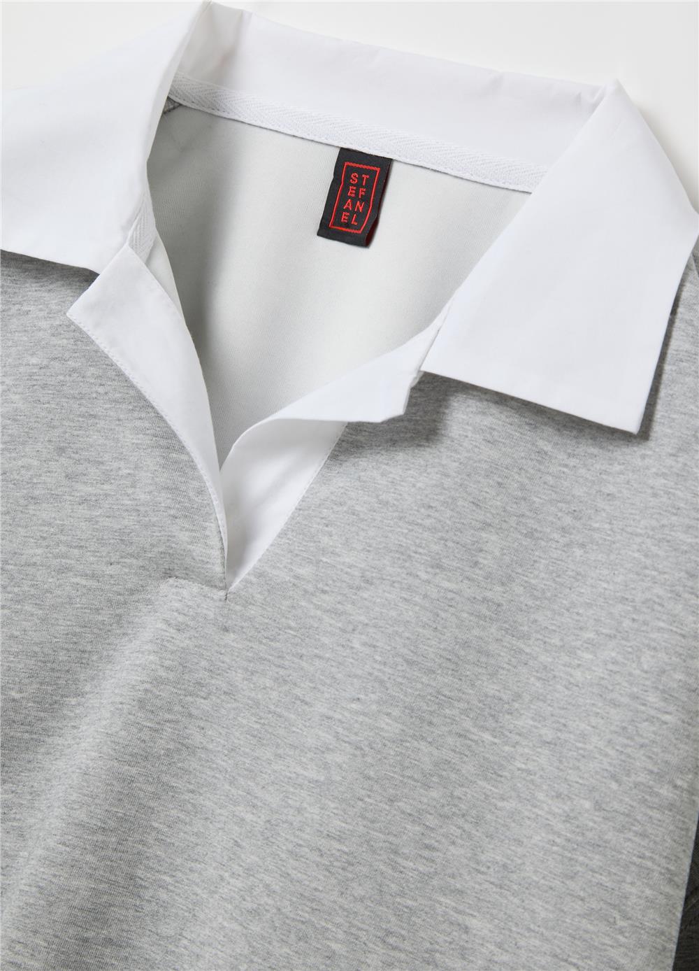 Pamuk Karışımlı Regular Kalıp Kontrast Yaka Gri Sweatshirt