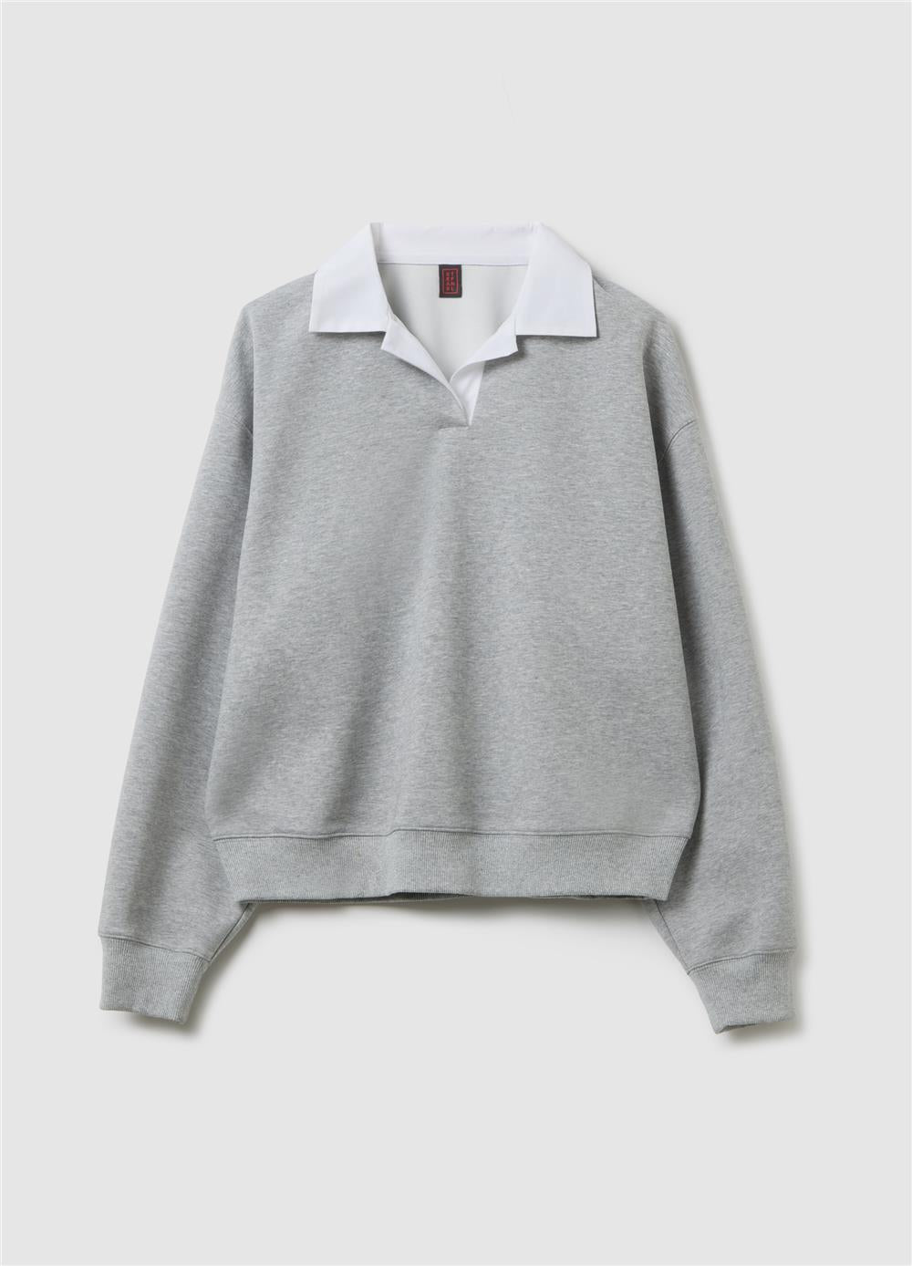 Pamuk Karışımlı Regular Kalıp Kontrast Yaka Gri Sweatshirt