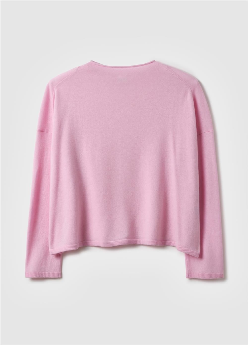 Pembe Oversize Saf Yün Kazak
