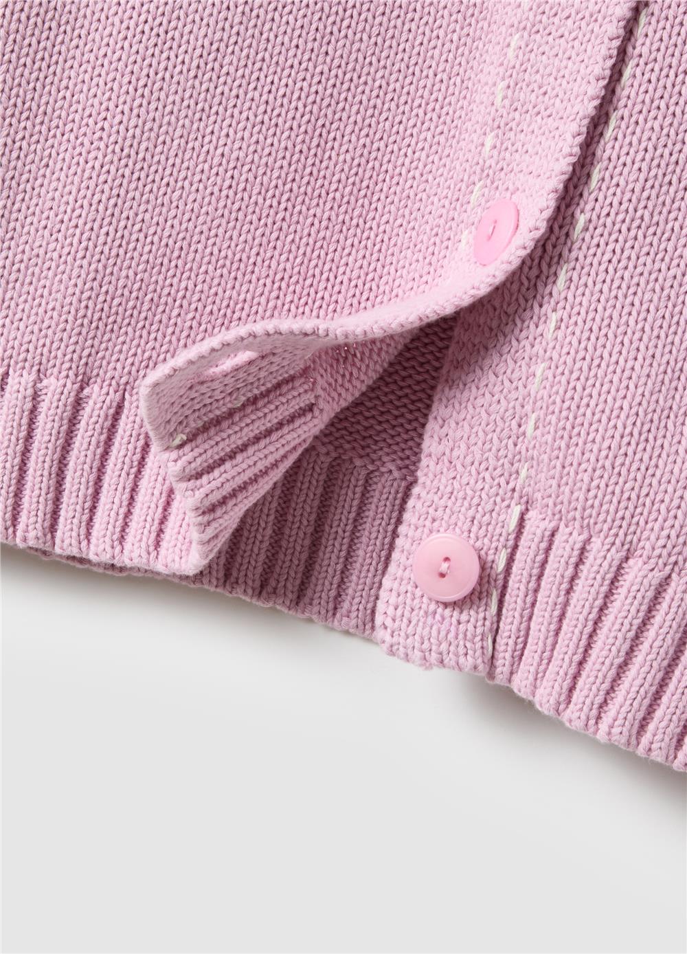 Pembe Saf Pamuk Düğmeli Regular Fit Hırka