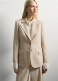 Regular Kalıp Bej Yün Karışımlı Blazer