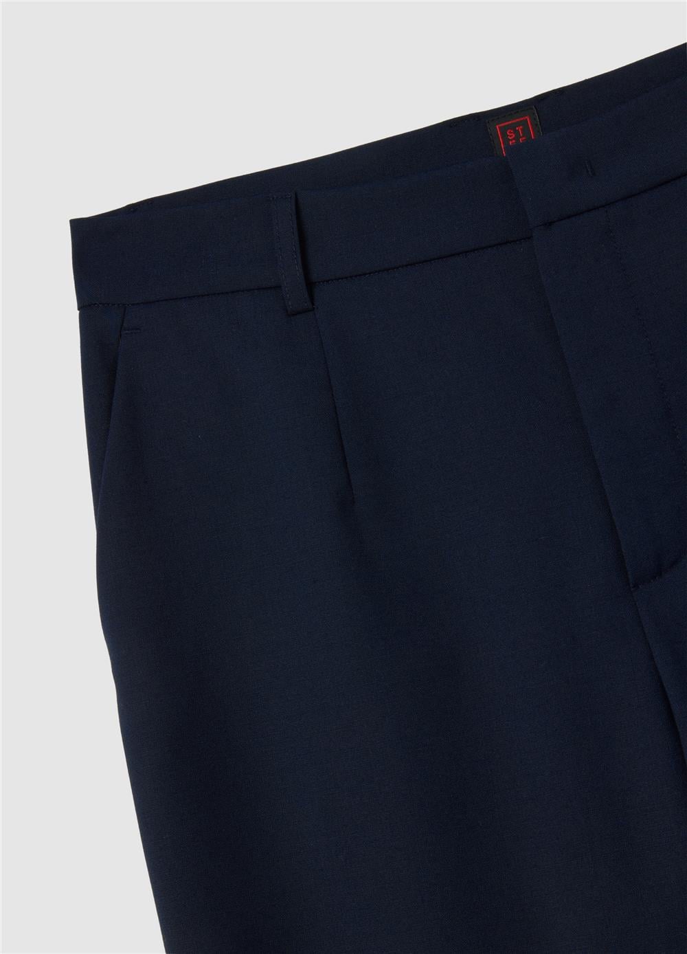 Regular Kalıp Mavi Yün Karışımlı Pantolon