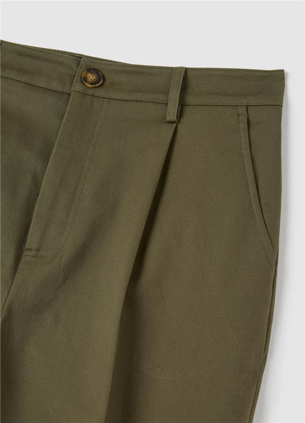 Regular Kalıp Yeşil Pamuk Karışımlı Pantolon