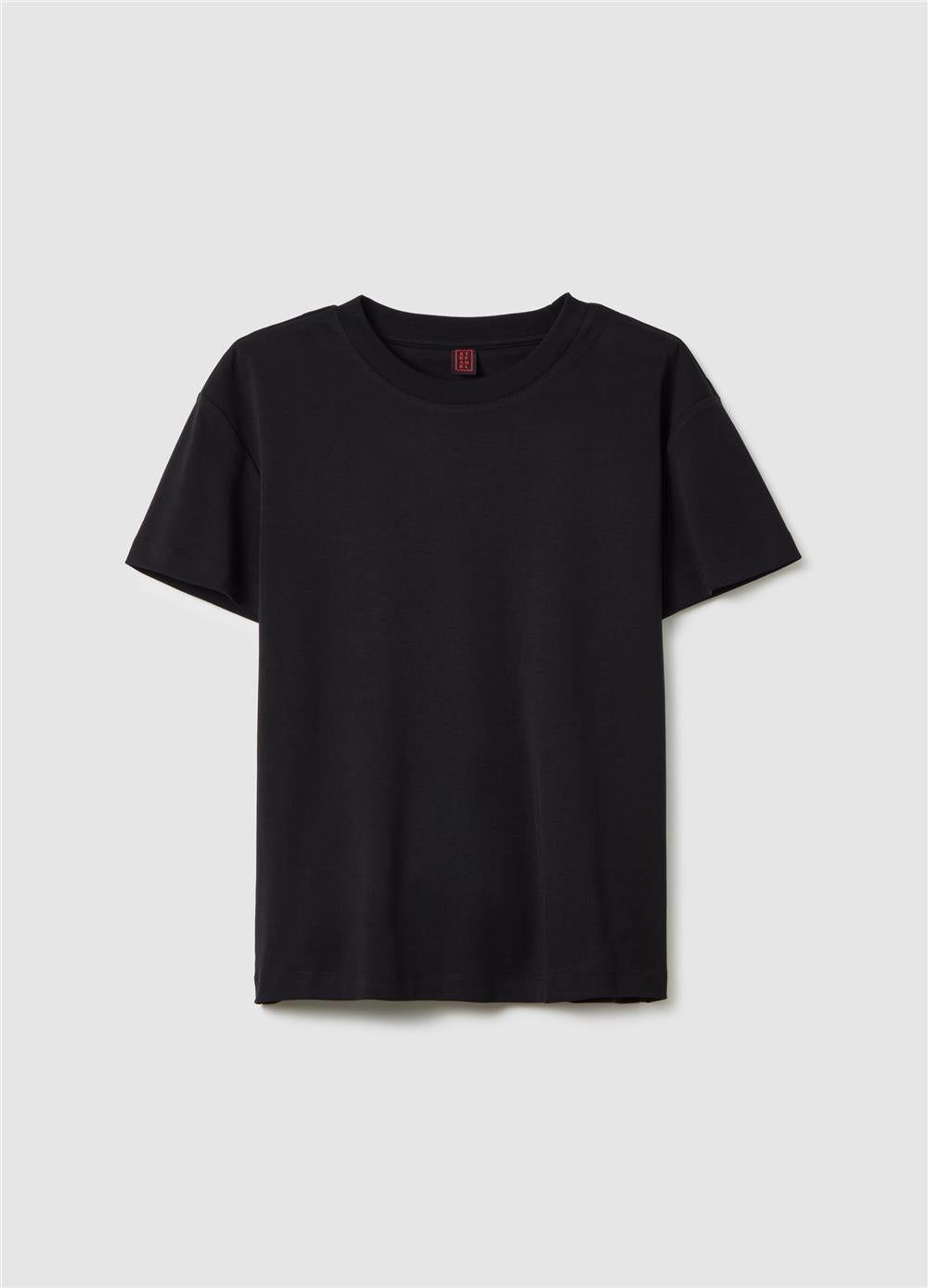 Siyah Saf Pamuk Düzenli Fit T-Shirt