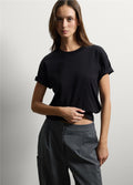 Siyah Saf Pamuk Düzenli Fit T-Shirt