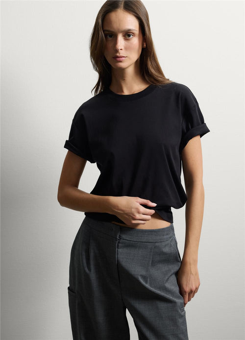 Siyah Saf Pamuk Düzenli Fit T-Shirt