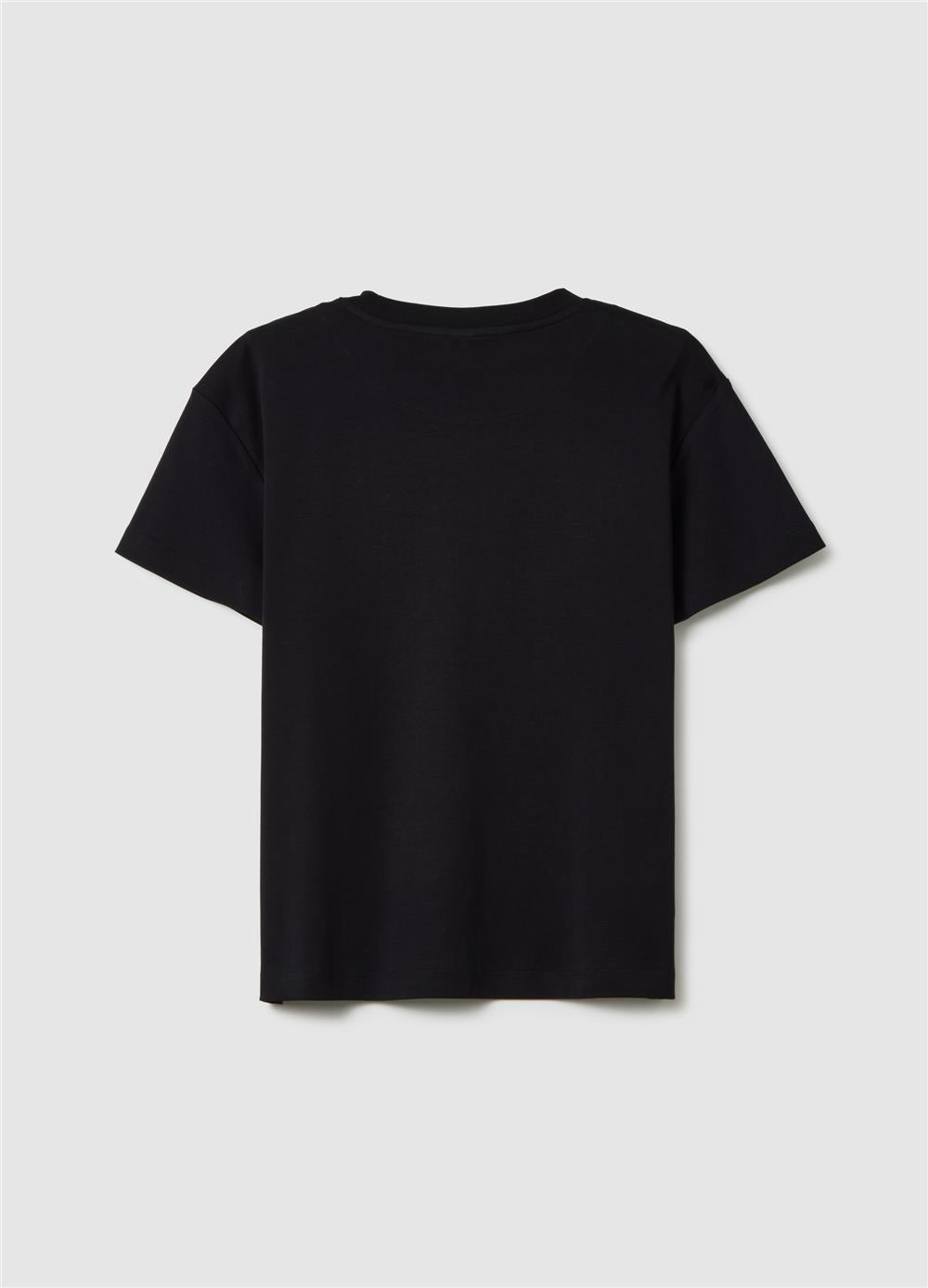 Siyah Saf Pamuk Düzenli Fit T-Shirt