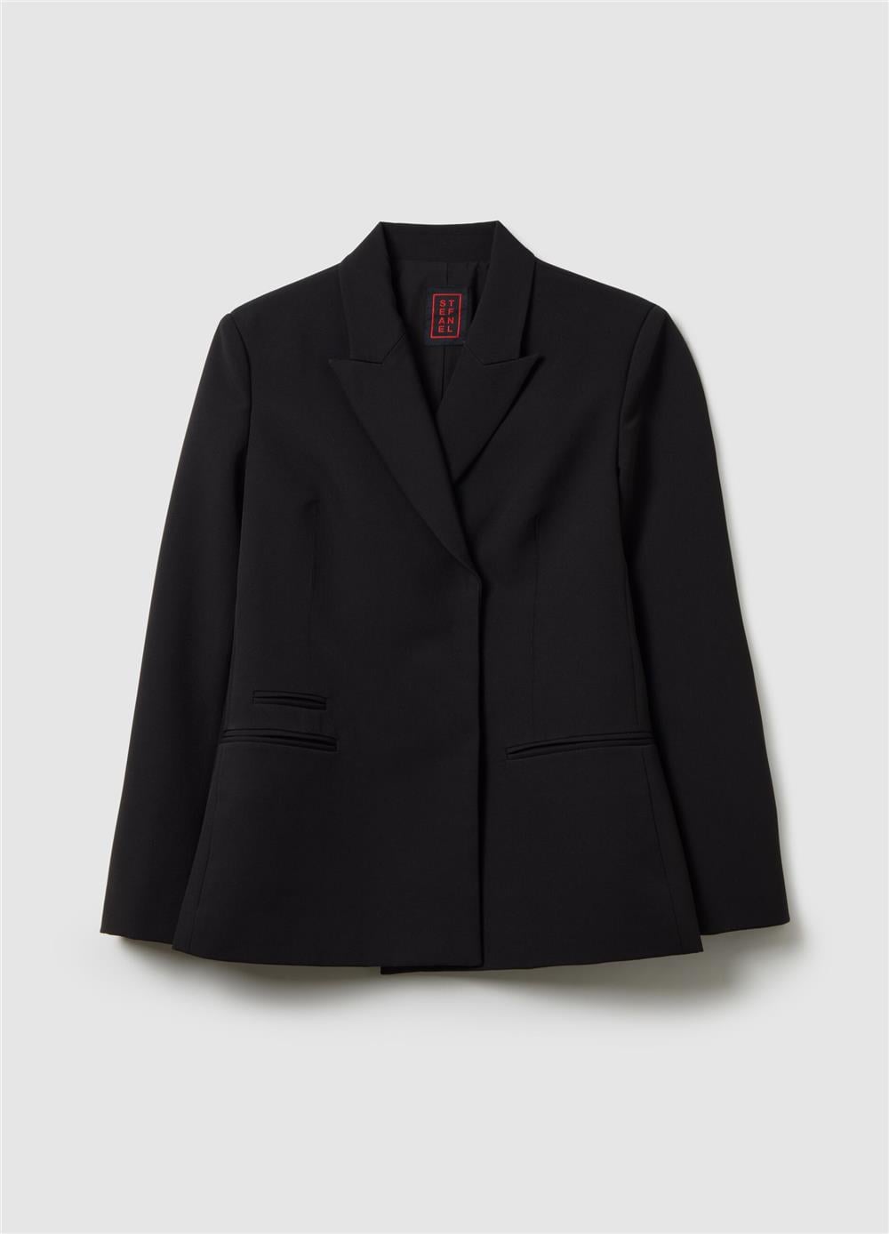 Siyah Streç Kumaş Dar Kesim Blazer Ceket