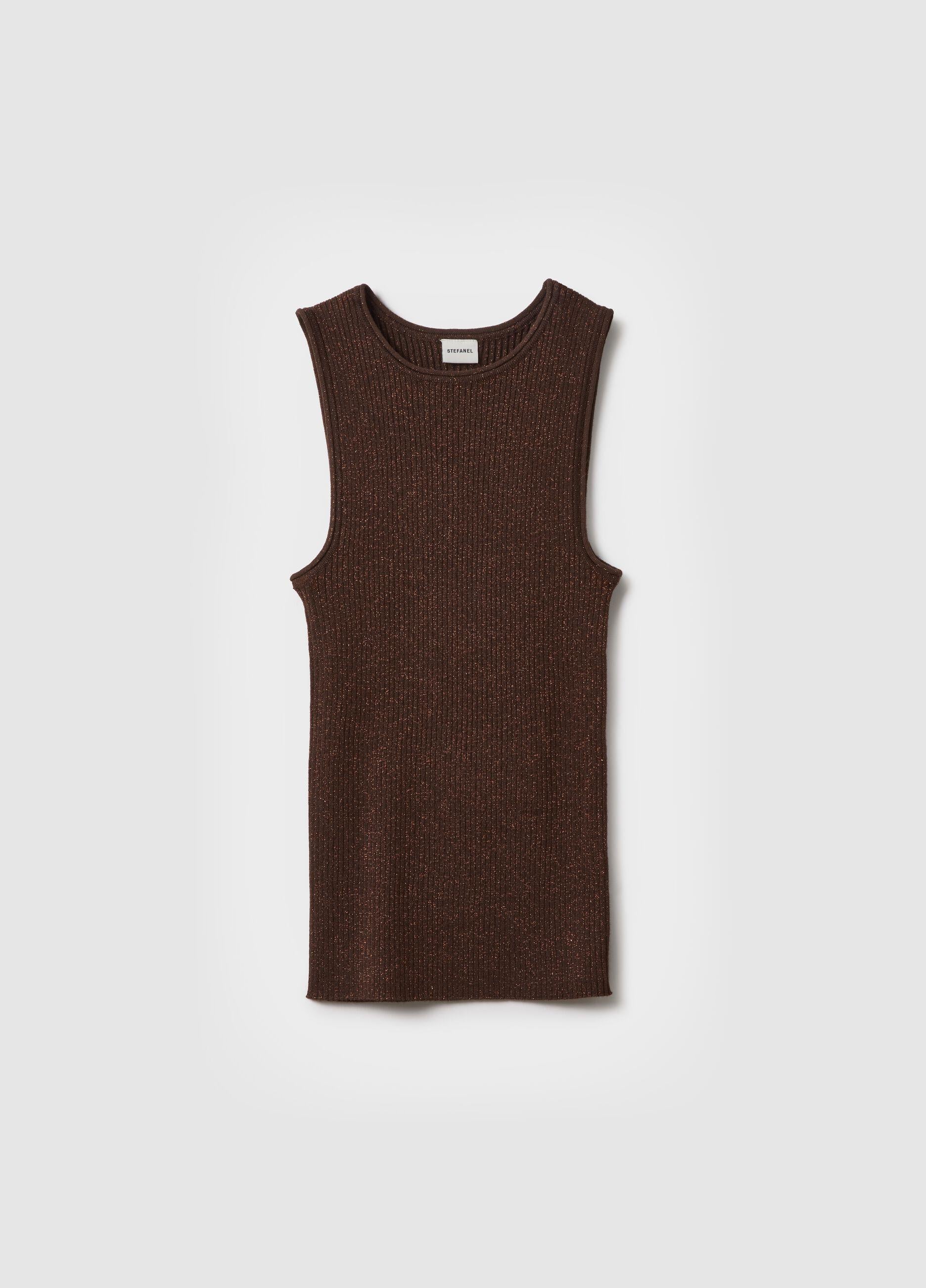 Slim Fit Işıltılı Kahverengi Viskon Karışımlı Üst