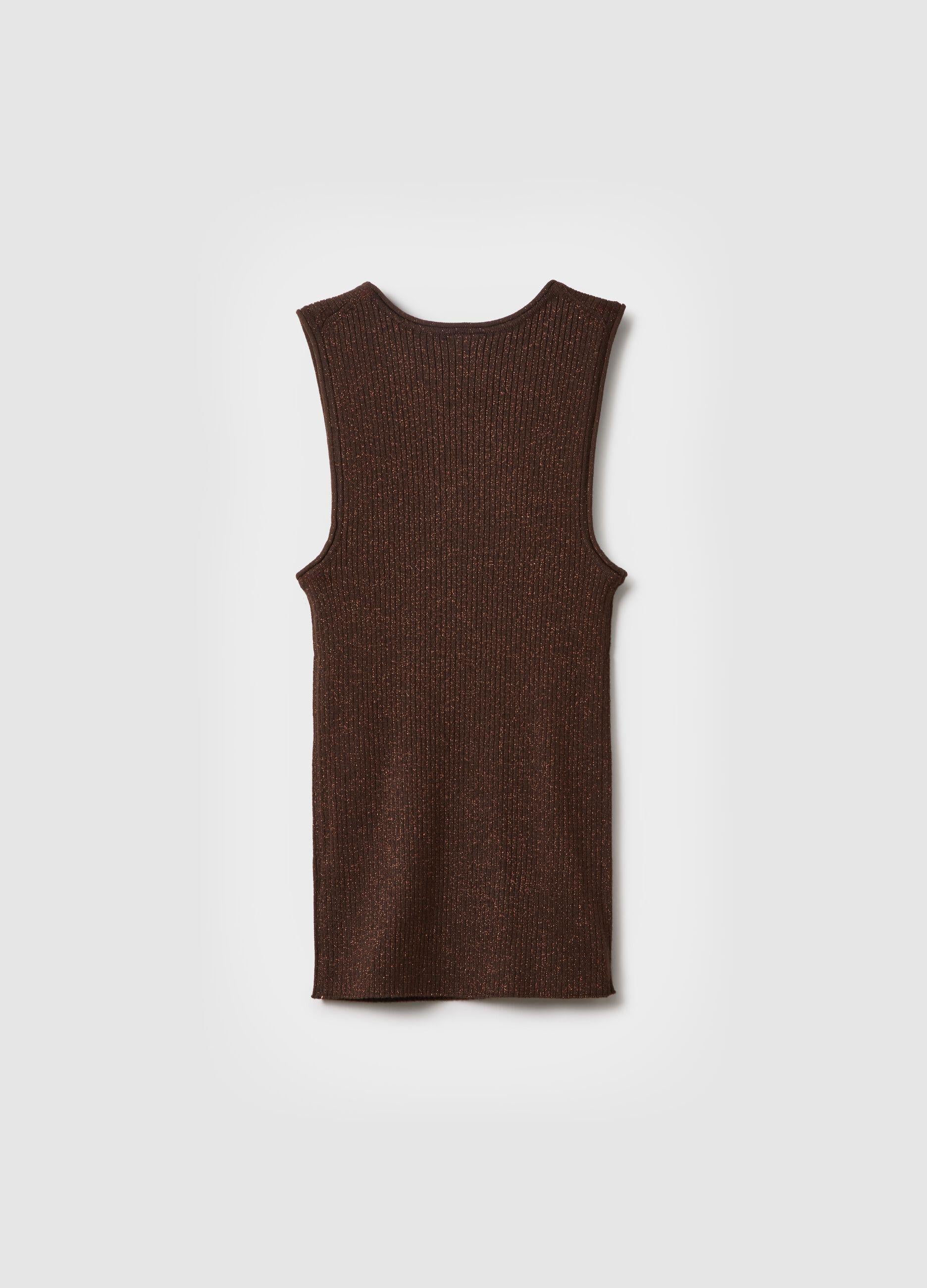 Slim Fit Işıltılı Kahverengi Viskon Karışımlı Üst