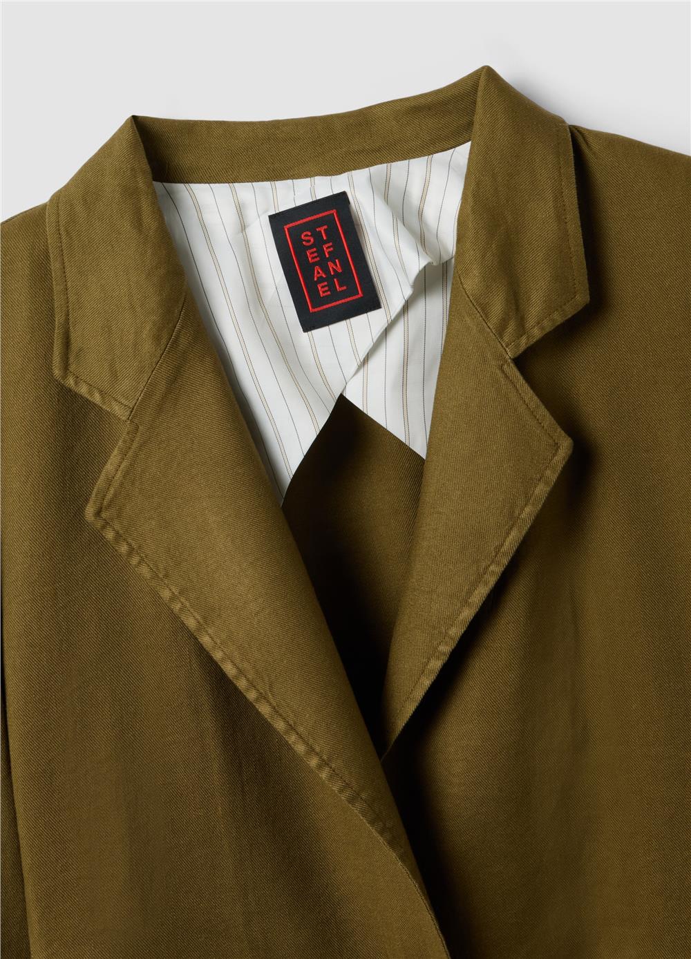 Yeşil Keten Karışımlı Regular Kalıp Blazer Ceket