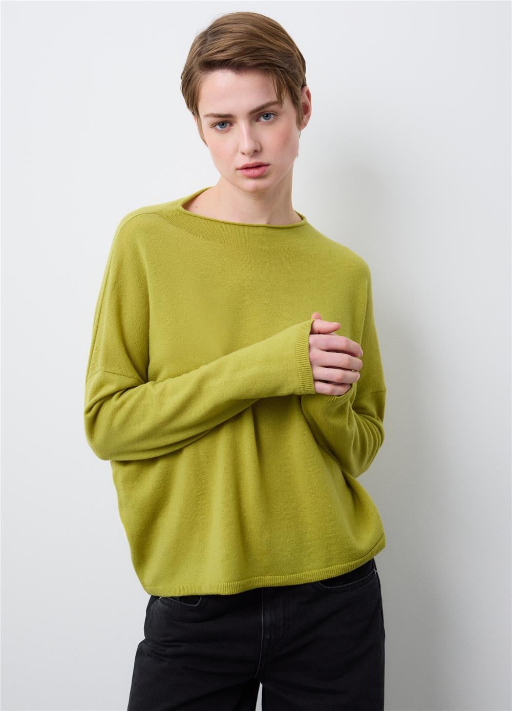 Yeşil Oversize Saf Yün Kazak