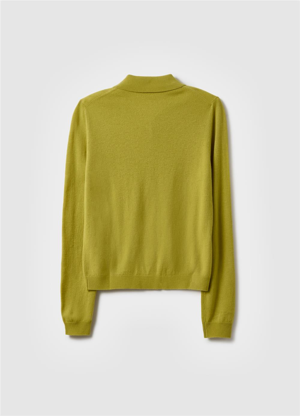 Yeşil Saf Yün Polo Yaka Regular Fit Kazak