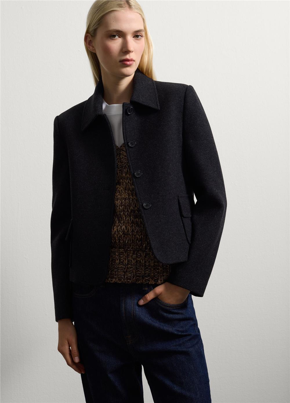 Yün Karışımlı Dar Kesim Blazer Ceket