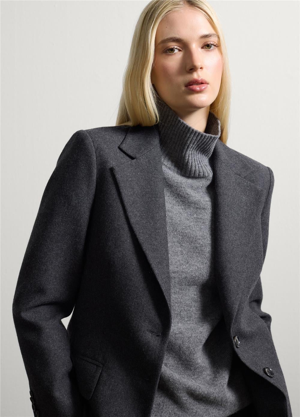 Yün Karışımlı Düz Kesim Blazer Ceket