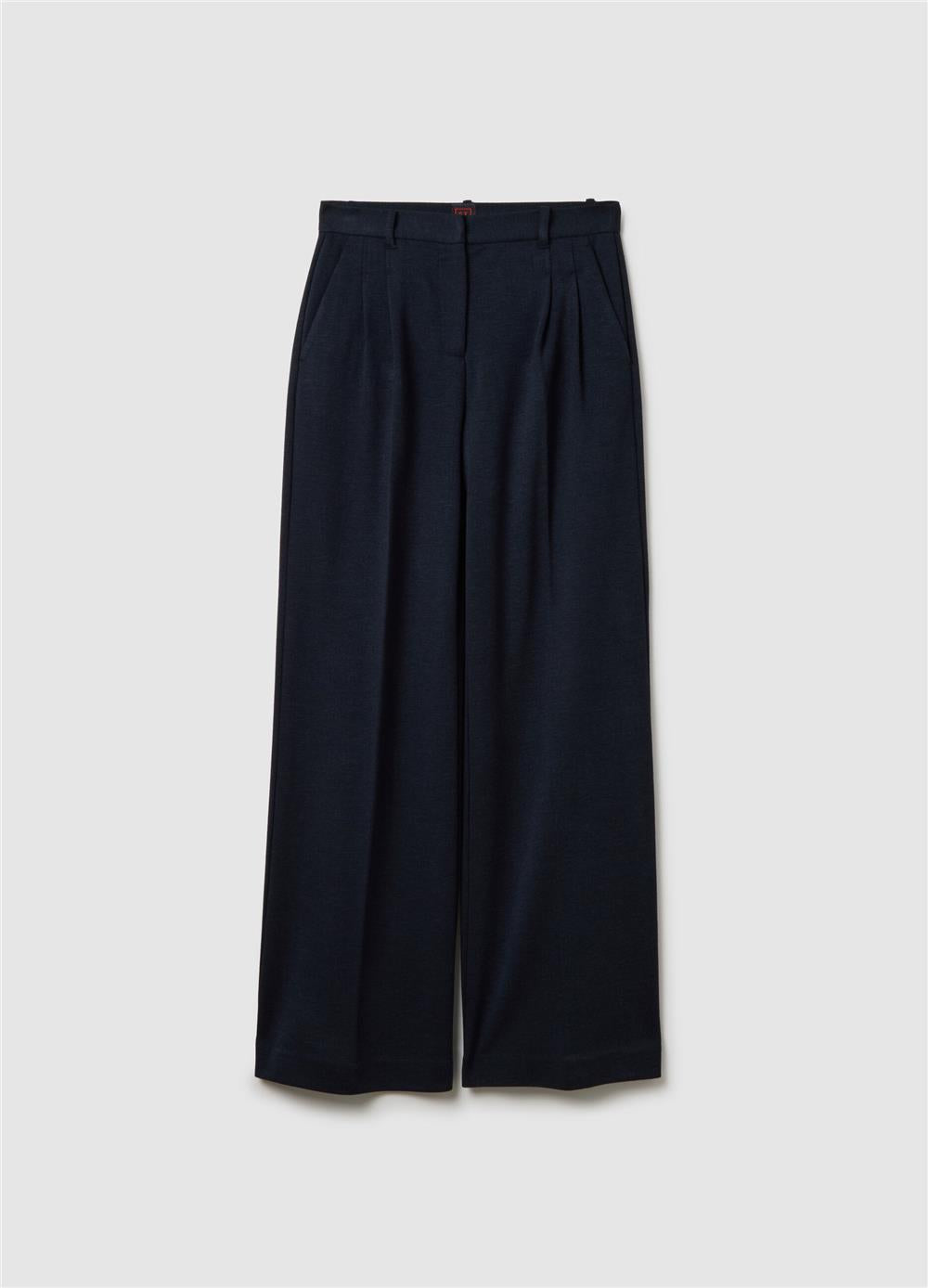 Lacivert Yün Karışımlı Geniş Paça Pantolon